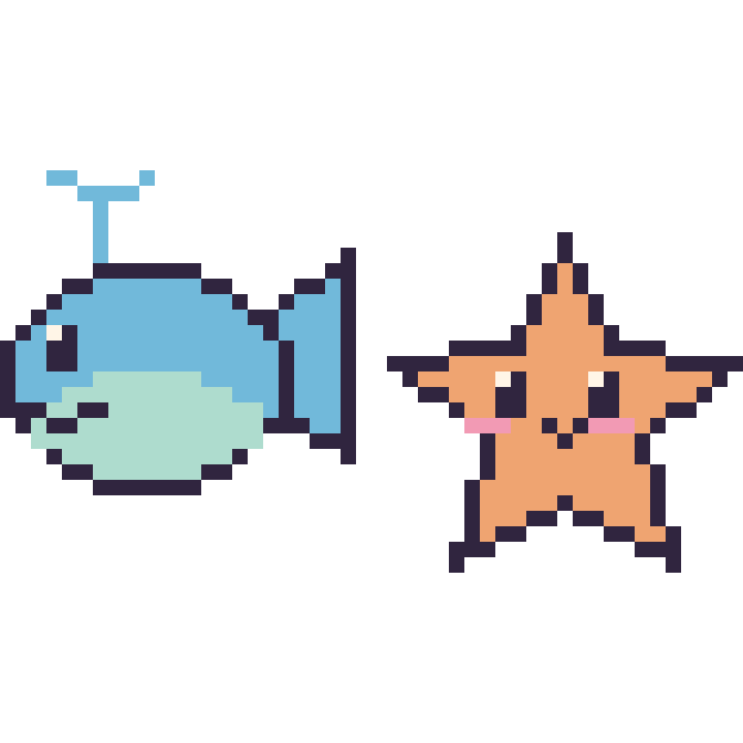 Modèle de pixel art Baleine et Étoile de mer sur une grille de 48 par 48 cases