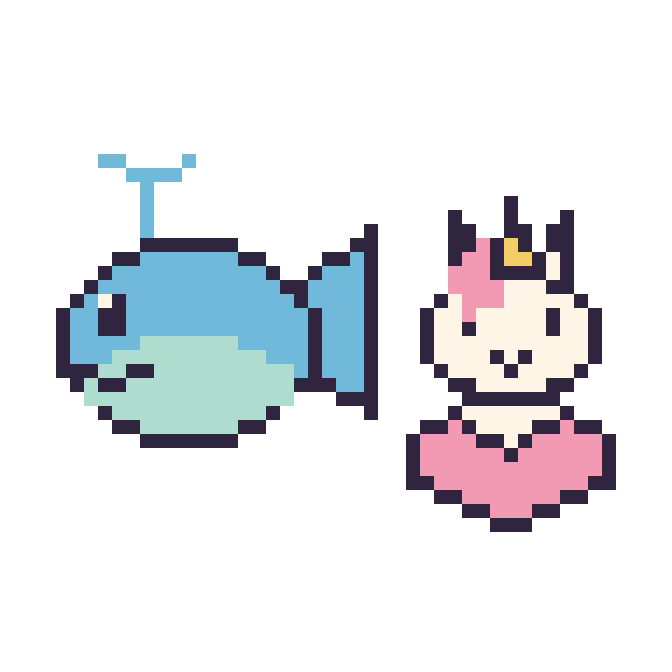 Modèle de pixel art Baleine et Licorne avec un cœur sur une grille de 48 par 48 cases