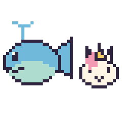 Pixel art Baleine et Licorne en portrait, grille 40 × 40