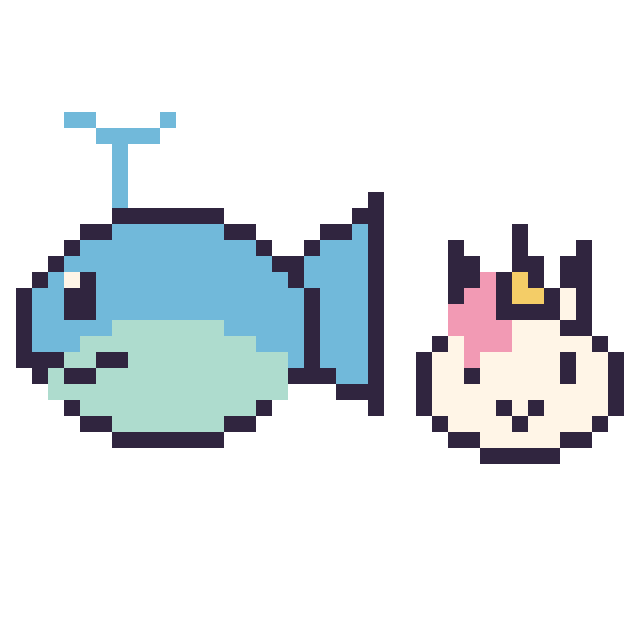 Modèle de pixel art Baleine et Licorne en portrait sur une grille de 40 par 40 cases