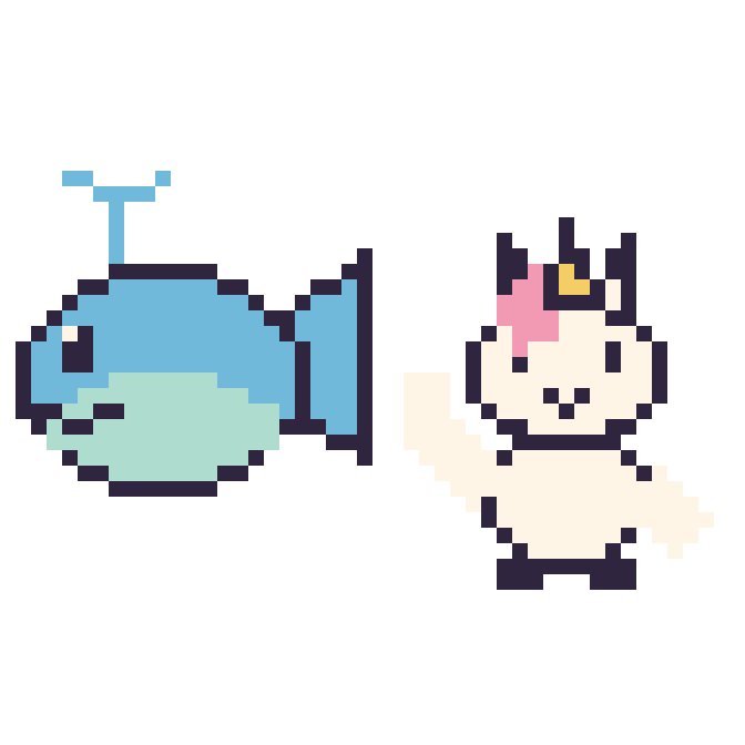 Modèle de pixel art Baleine et Licorne qui fait coucou sur une grille de 48 par 48 cases
