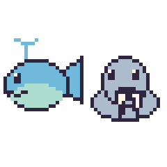 Pixel art Baleine et Morse, grille 48 × 48