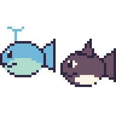 Pixel art Baleine et Orque, grille 48 × 48