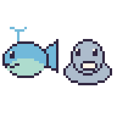 Pixel art Baleine et Phoque, grille 48 × 48