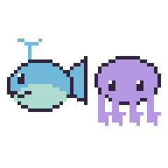 Pixel art Baleine et Pieuvre, grille 48 × 48