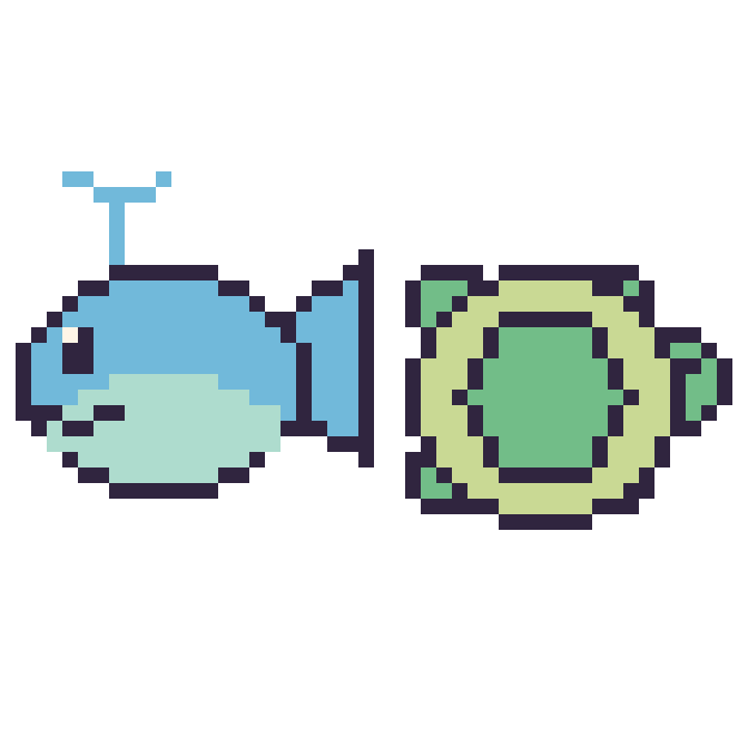 Modèle de pixel art Baleine et Tortue sur une grille de 48 par 48 cases