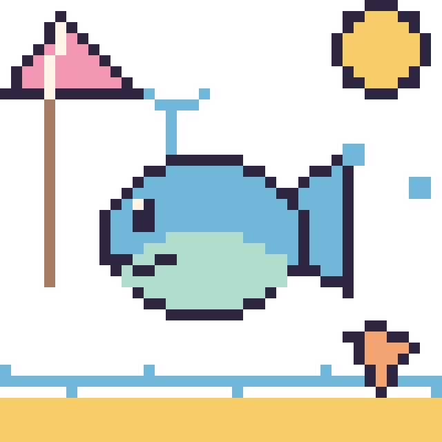 Modèle de pixel art Baleine à la plage sur une grille de 40 par 40 cases