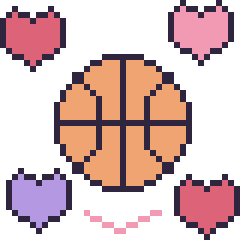 Pixel art Ballon de basket avec des cœurs, grille 40 × 40