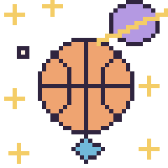Pixel art Ballon de basket dans l’espace, grille 40 × 40