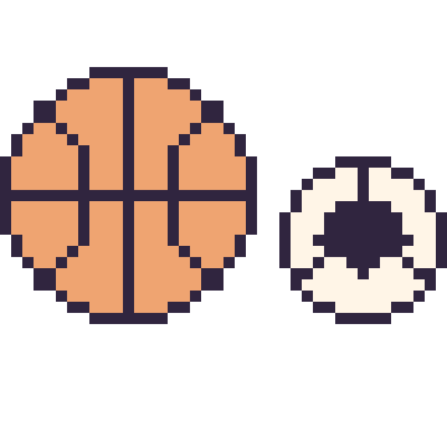 Modèle de pixel art Ballon de basket et Ballon de football simple 16 × 16 sur une grille de 40 par 40 cases