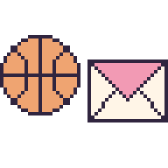 Pixel art Ballon de basket et Enveloppe, grille 48 × 48