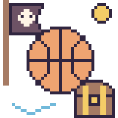 Pixel art Ballon de basket en aventure pirate, grille 40 × 40