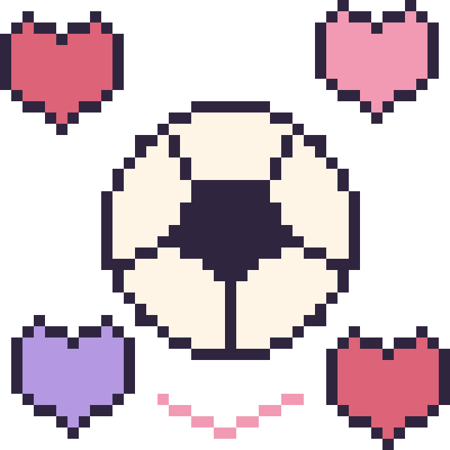 Modèle de pixel art Ballon de football avec des cœurs sur une grille de 40 par 40 cases