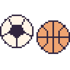 Pixel art Ballon de football et Ballon de basket, grille 48 × 48