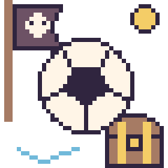 Pixel art Ballon de football en aventure pirate, grille 40 × 40