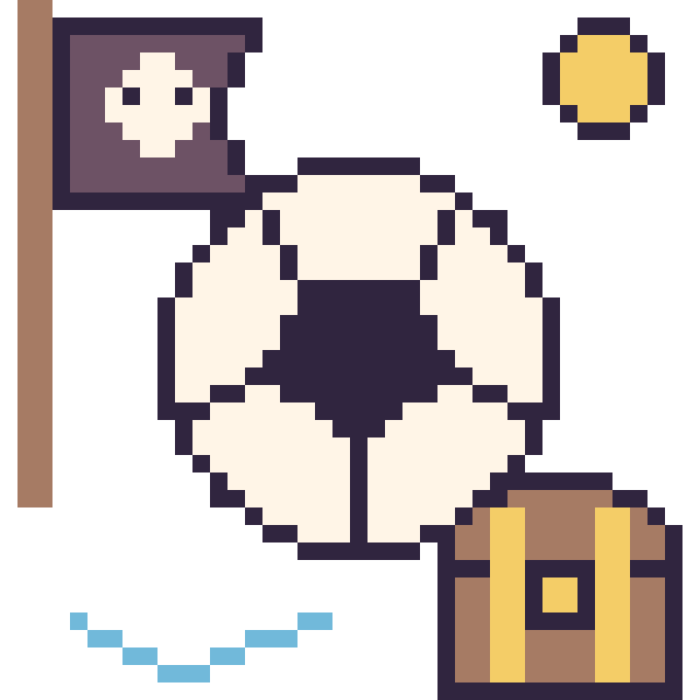 Modèle de pixel art Ballon de football en aventure pirate sur une grille de 40 par 40 cases