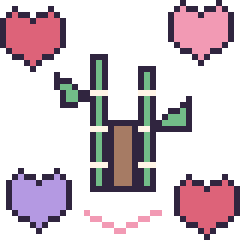Pixel art Bambou avec des cœurs, grille 40 × 40
