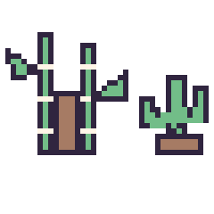 Pixel art Bambou et Cactus kawaii 16 × 16, grille 40 × 40