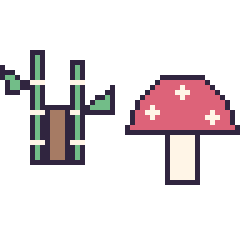 Pixel art Bambou et Champignon, grille 48 × 48