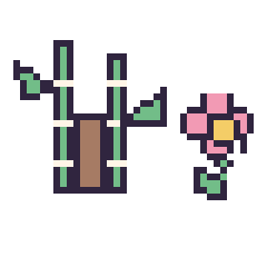 Pixel art Bambou et Fleur kawaii 16 × 16, grille 40 × 40
