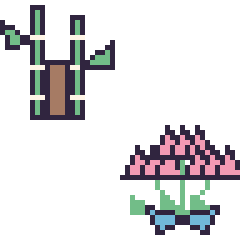 Pixel art Bambou et Lotus en bouquet, grille 48 × 48
