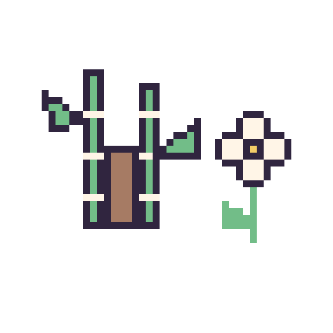 Modèle de pixel art Bambou et Marguerite tige fleurie sur une grille de 48 par 48 cases