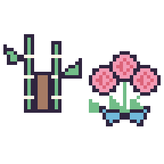 Pixel art Bambou et Rose en bouquet, grille 48 × 48