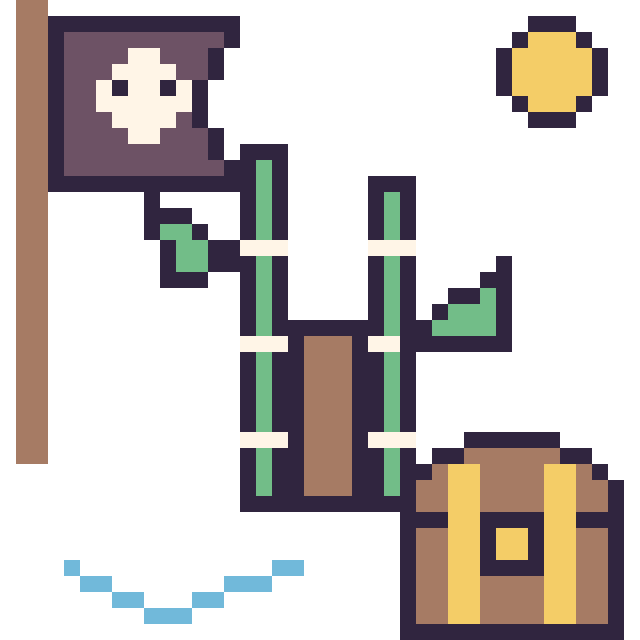 Modèle de pixel art Bambou en aventure pirate sur une grille de 40 par 40 cases
