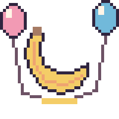 Pixel art Banane avec des ballons, grille 40 × 40