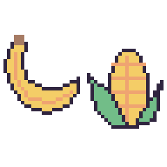 Pixel art Banane et Maïs, grille 48 × 48