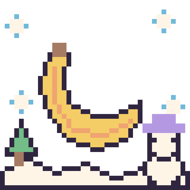 Modèle de pixel art Banane en hiver sur une grille de 40 par 40 cases