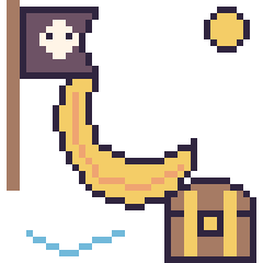 Pixel art Banane en aventure pirate, grille 40 × 40