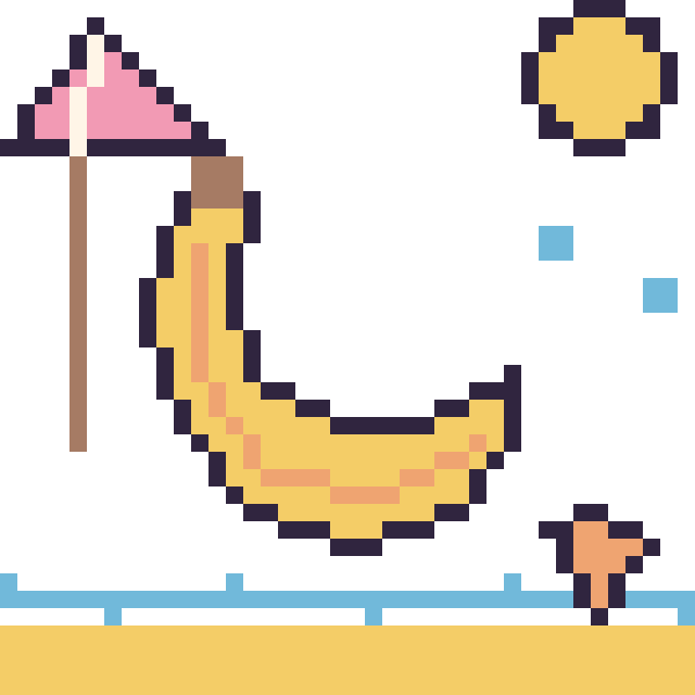 Modèle de pixel art Banane à la plage sur une grille de 40 par 40 cases