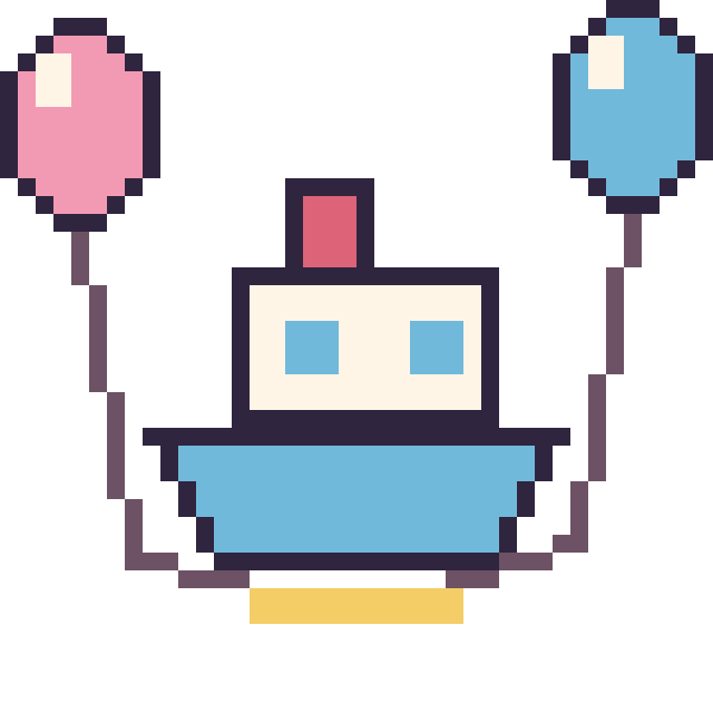 Modèle de pixel art Bateau avec des ballons sur une grille de 40 par 40 cases