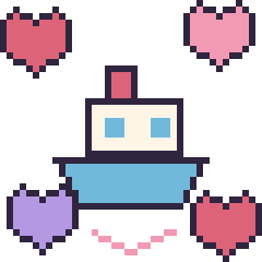 Pixel art Bateau avec des cœurs, grille 40 × 40