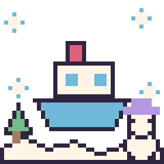 Pixel art Bateau en hiver, grille 40 × 40