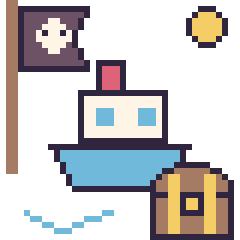 Pixel art Bateau en aventure pirate, grille 40 × 40