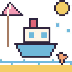 Pixel art Bateau à la plage, grille 40 × 40