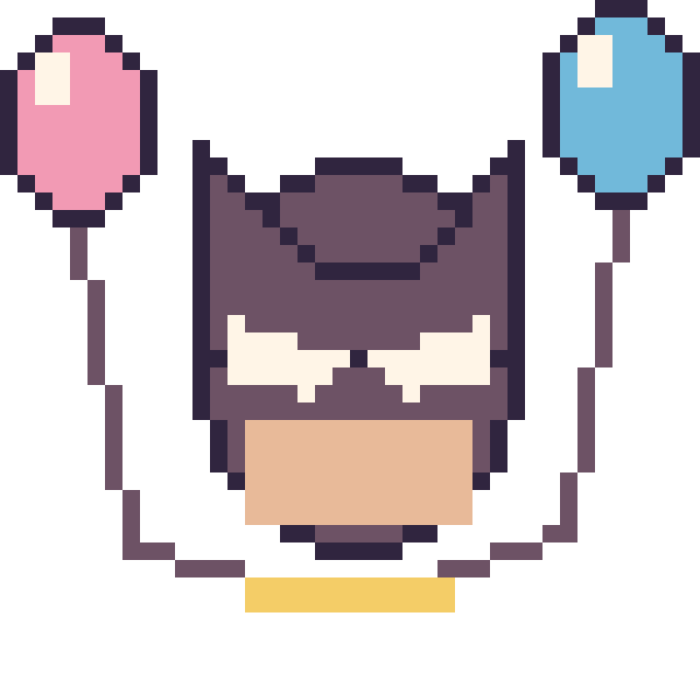 Modèle de pixel art Batman avec des ballons sur une grille de 40 par 40 cases
