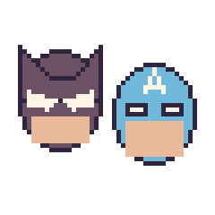 Pixel art Batman et Captain America, grille 48 × 48