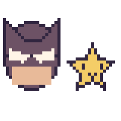Pixel art Batman et Étoile kawaii 16 × 16, grille 40 × 40