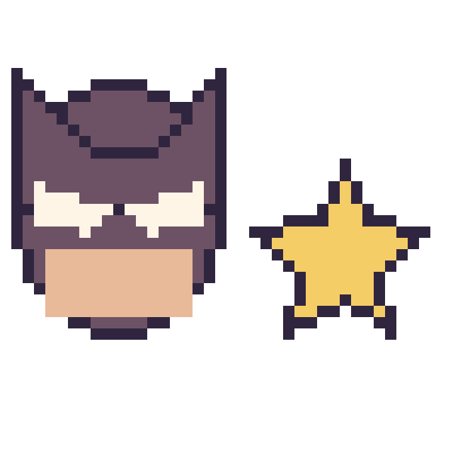 Modèle de pixel art Batman et Étoile simple 16 × 16 sur une grille de 40 par 40 cases