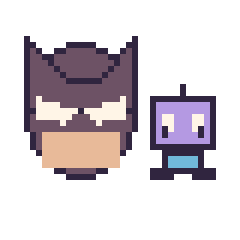 Pixel art Batman et Robot kawaii 16 × 16, grille 40 × 40
