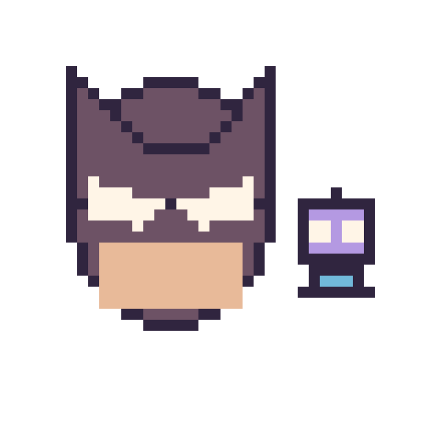 Modèle de pixel art Batman et Robot simple 10 × 10 sur une grille de 40 par 40 cases