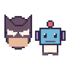 Pixel art Batman et Robot, grille 48 × 48