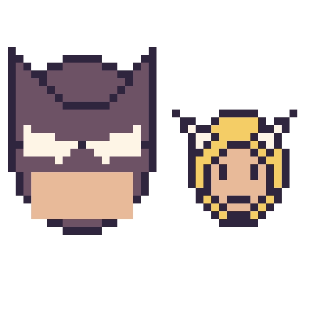 Modèle de pixel art Batman et Thor mini sur une grille de 40 par 40 cases