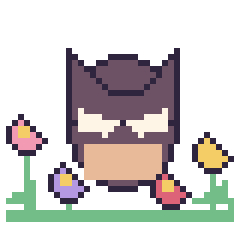 Pixel art Batman dans le jardin, grille 40 × 40