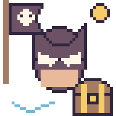 Pixel art Batman en aventure pirate, grille 40 × 40