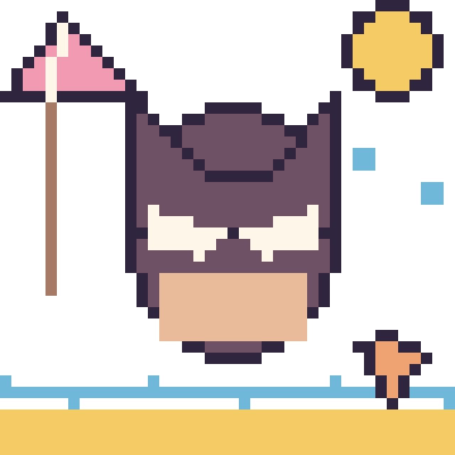 Modèle de pixel art Batman à la plage sur une grille de 40 par 40 cases