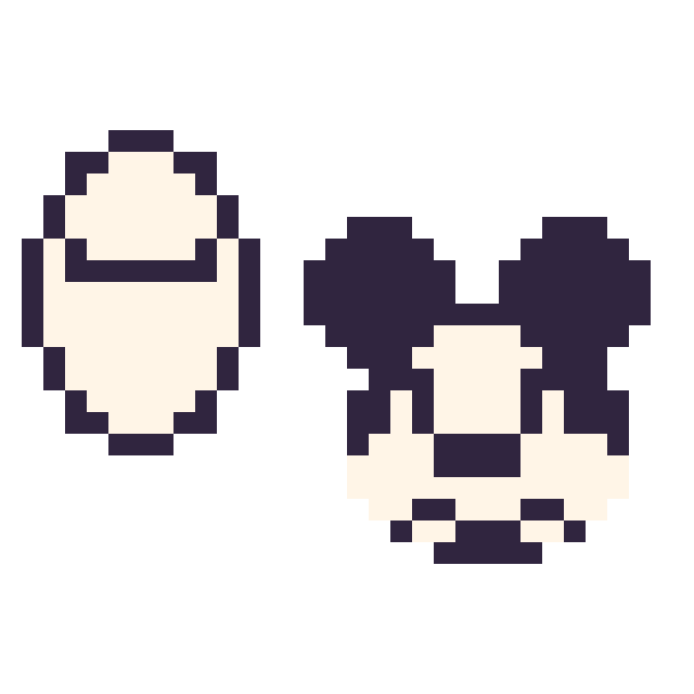 Modèle de pixel art Baymax mini et Mickey mini sur une grille de 32 par 32 cases